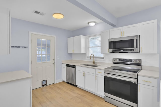 kitchen featuring white cabinetry, sink, tasteful backsplash, and appliances with stainless steel finishes