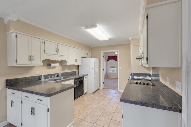 kitchen featuring white cabinetry, black appliances, and a sink