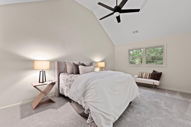 120 Live Oak Rd, Summerville, SC 29485 - carpeted bedroom with vaulted ceiling, visible vents, baseboards, and ceiling fan