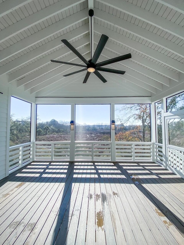 wooden deck featuring ceiling fan