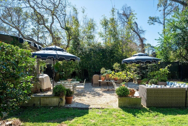 view of yard with a patio area and fence