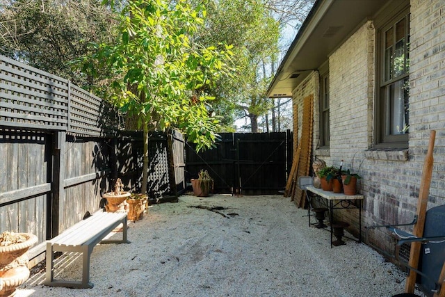 view of yard with a fenced backyard and a patio