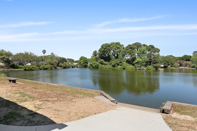water view featuring a boat ramp and a dock