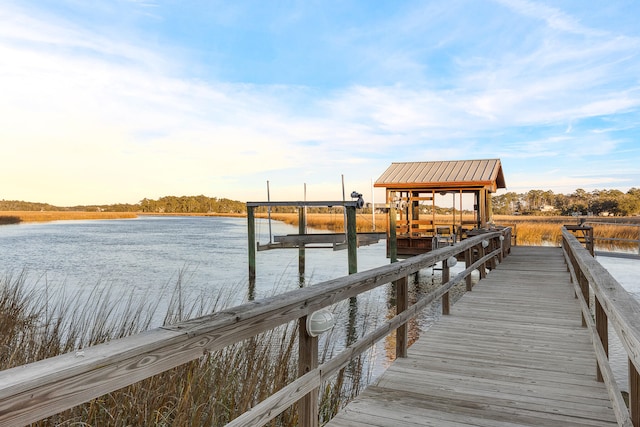 view of dock with a water view