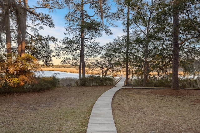 view of property's community with a water view