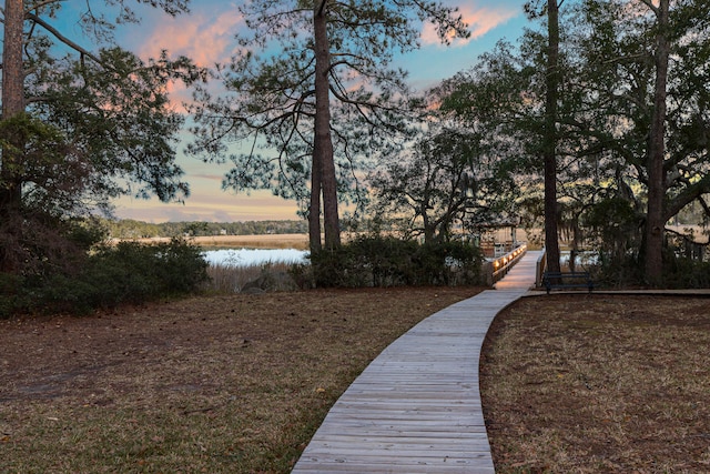 view of home's community with a water view