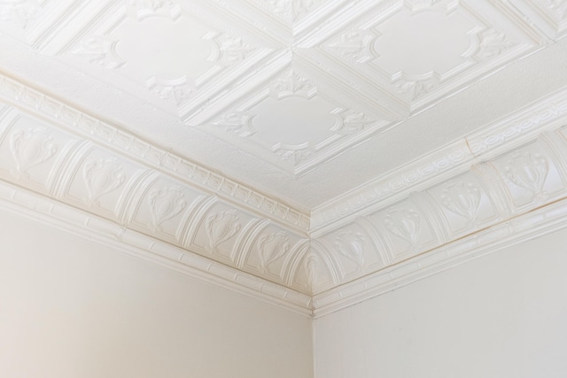 interior details featuring crown molding and a textured ceiling