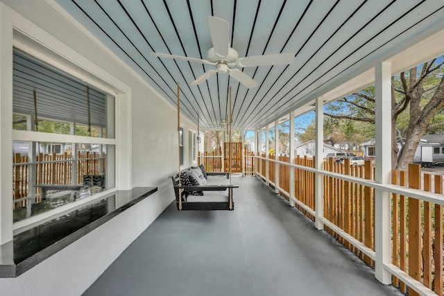 view of patio / terrace with ceiling fan and covered porch