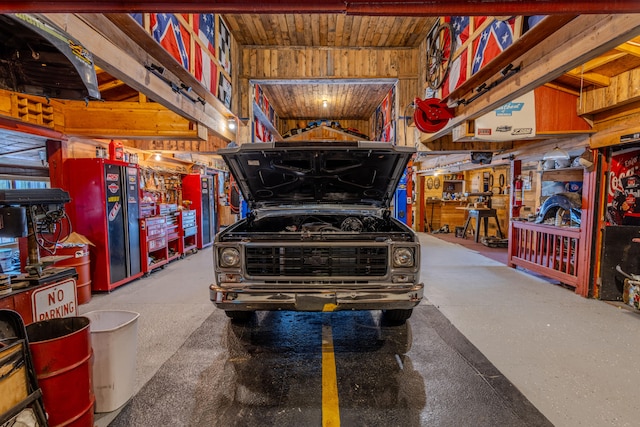 garage featuring wood ceiling