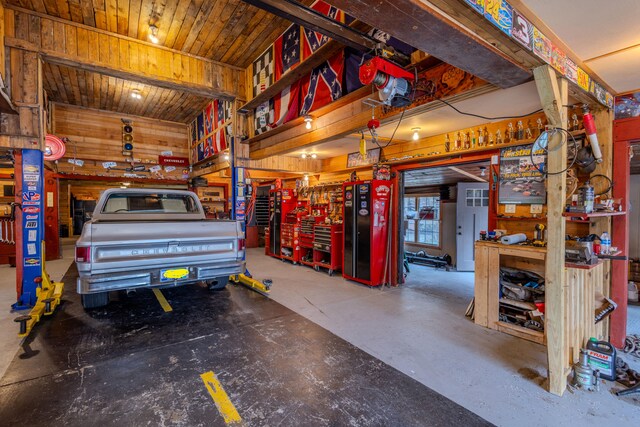 garage featuring a workshop area