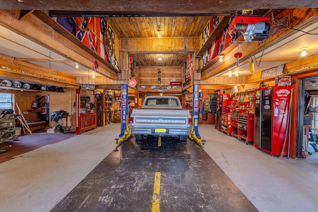 garage featuring a workshop area