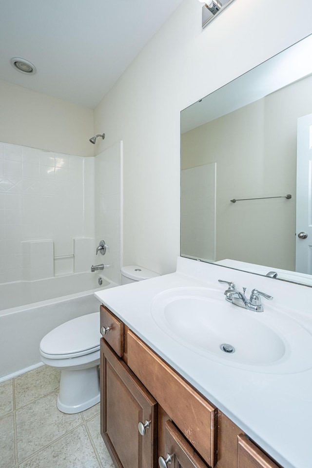 full bathroom with toilet, shower / bath combination, tile patterned flooring, and vanity