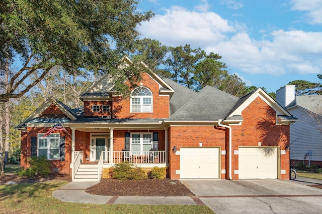 view of front of house featuring a garage and covered porch