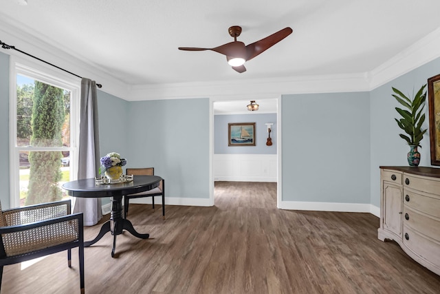 1468 N Relyea Ave, Charleston, SC 29412 - sitting room featuring a ceiling fan, ornamental molding, and dark wood-style floors