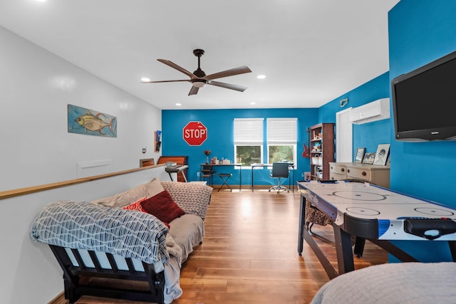 1468 N Relyea Ave, Charleston, SC 29412 - bedroom featuring wood finished floors, a wall mounted air conditioner, recessed lighting, and ceiling fan