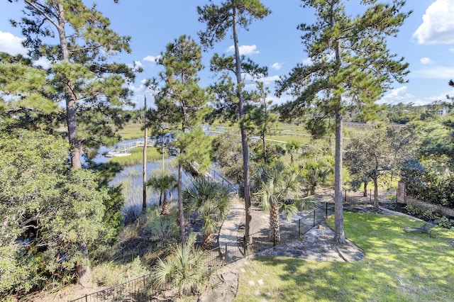 exterior space with a water view