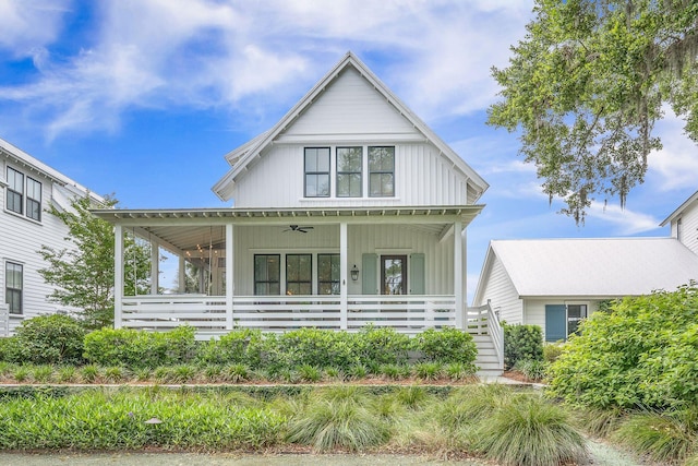 7935 Flagship Ln, Johns Island, SC 29455 - view of front facade featuring covered porch, ceiling fan, and board and batten siding