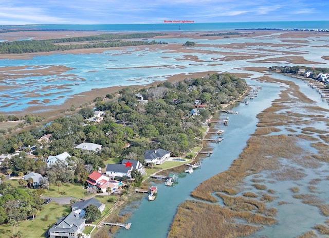 aerial view with a water view