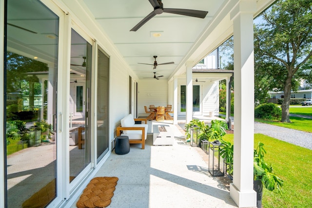 view of patio featuring a porch and ceiling fan