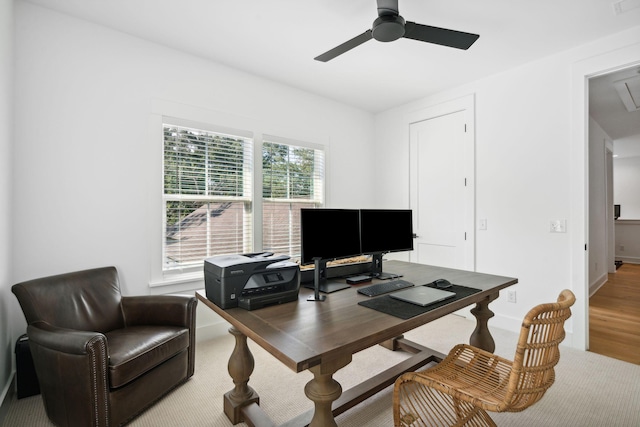 office area featuring ceiling fan and hardwood / wood-style floors