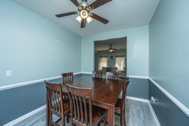 dining room featuring wood-type flooring and a textured ceiling