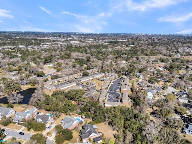 birds eye view of property featuring a residential view and a water view