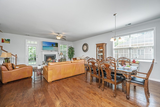5442 Clearview Dr, North Charleston, SC 29420 - dining space featuring wood finished floors, a ceiling fan, and baseboards