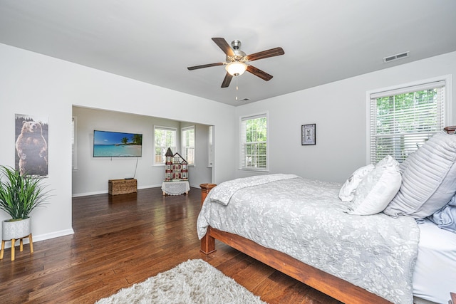 5442 Clearview Dr, North Charleston, SC 29420 - bedroom with hardwood / wood-style flooring, baseboards, and ceiling fan