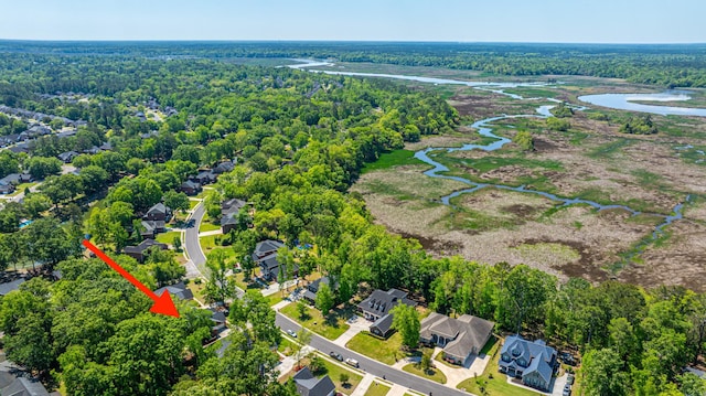 5442 Clearview Dr, North Charleston, SC 29420 - aerial overview of property's location with a large body of water, a forest, and nearby suburban area