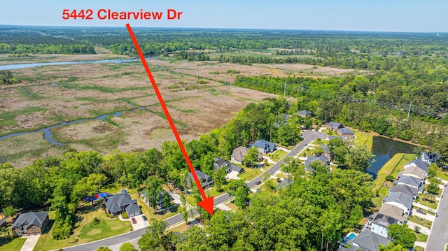 5442 Clearview Dr, North Charleston, SC 29420 - aerial perspective of suburban area with a nearby body of water and a heavily wooded area