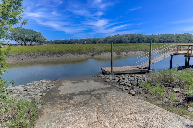 dock area with a water view
