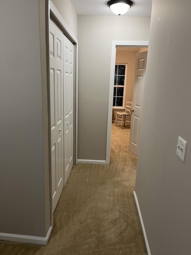 corridor with dark colored carpet