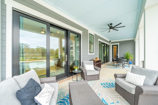 sunroom / solarium with ceiling fan