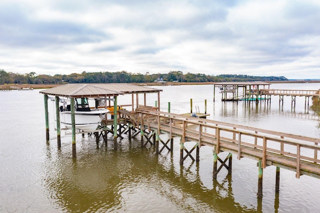 dock area featuring a water view and boat lift