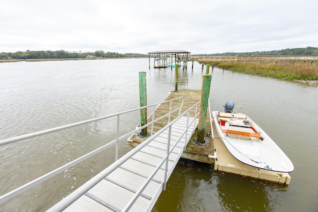 dock area featuring a water view