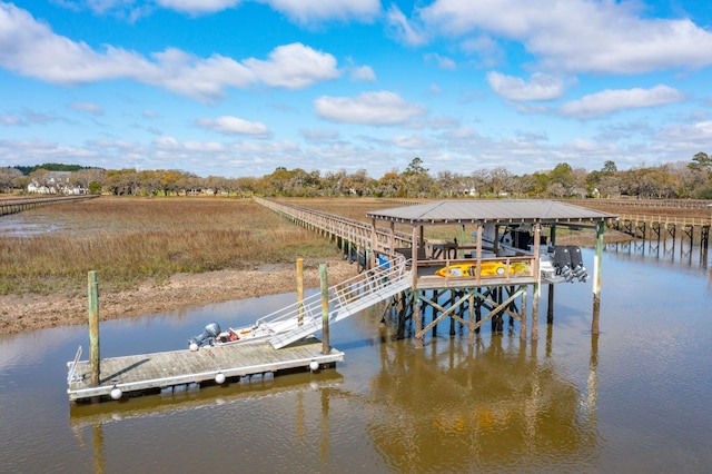 view of dock with a water view