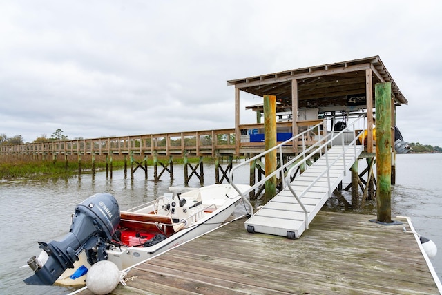 dock area featuring a water view