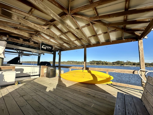 view of dock with a water view