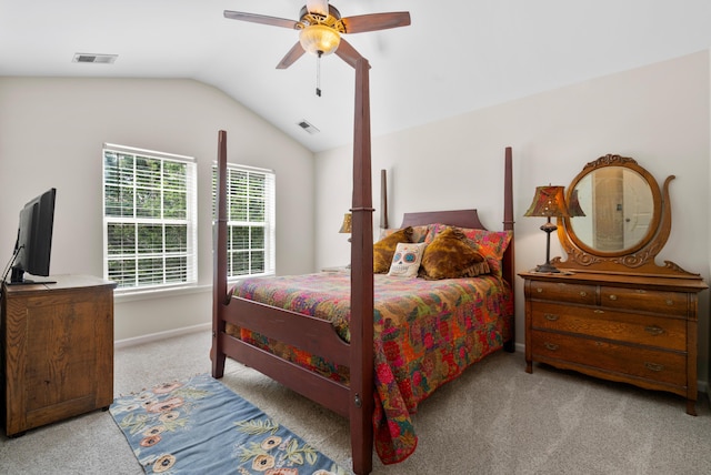 826 Bibury Ct, Charleston, SC 29414 - bedroom featuring light colored carpet, vaulted ceiling, a ceiling fan, and baseboards