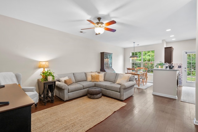 826 Bibury Ct, Charleston, SC 29414 - living room with recessed lighting, ceiling fan, and wood finished floors