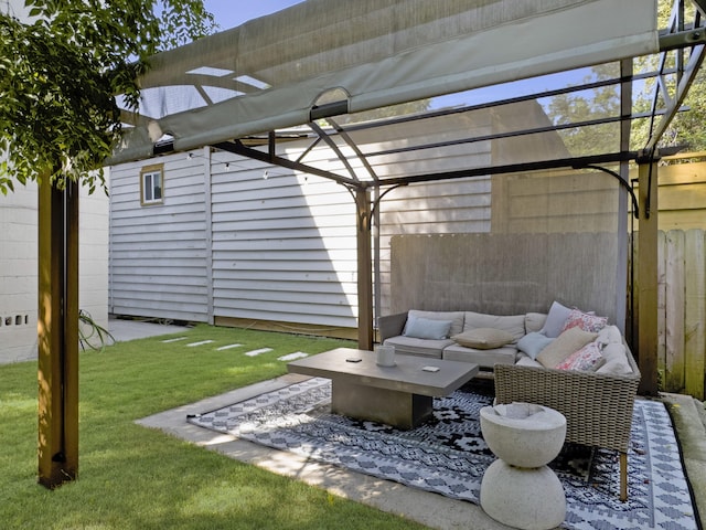 view of patio with an outdoor hangout area and a pergola