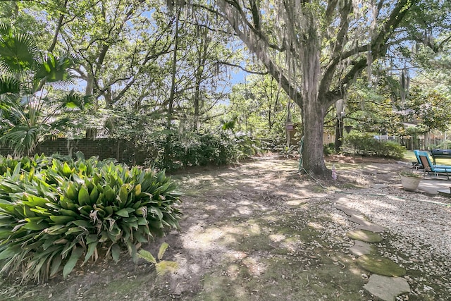 view of yard with fence and a patio area