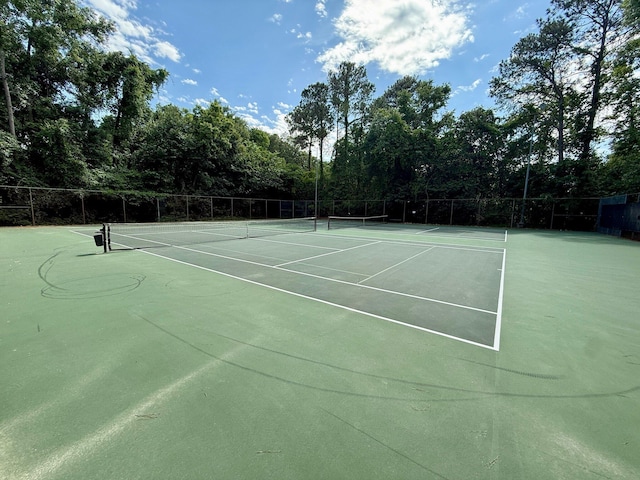 view of tennis court with fence