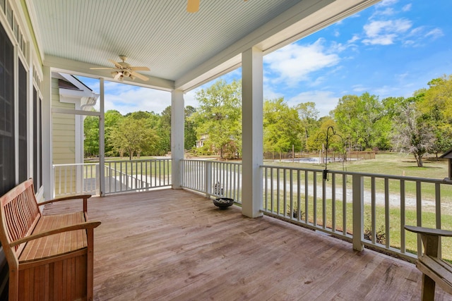 sunroom / solarium with a ceiling fan
