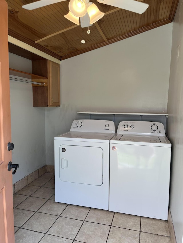 105 Pandora Dr, Goose Creek, SC 29445 - washroom featuring wood ceiling, separate washer and dryer, a ceiling fan, light tile patterned floors, and baseboards