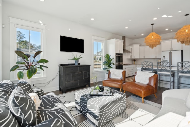 living room featuring light wood-type flooring