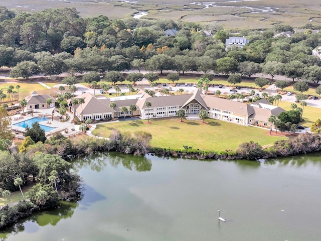 bird's eye view featuring a water view