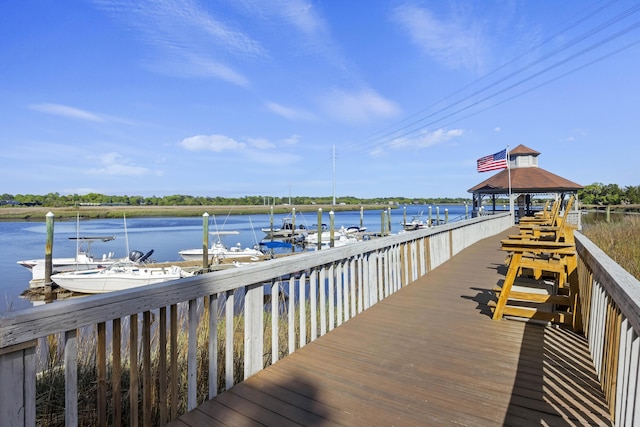 dock area featuring a water view