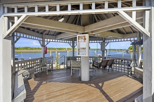 deck with a water view