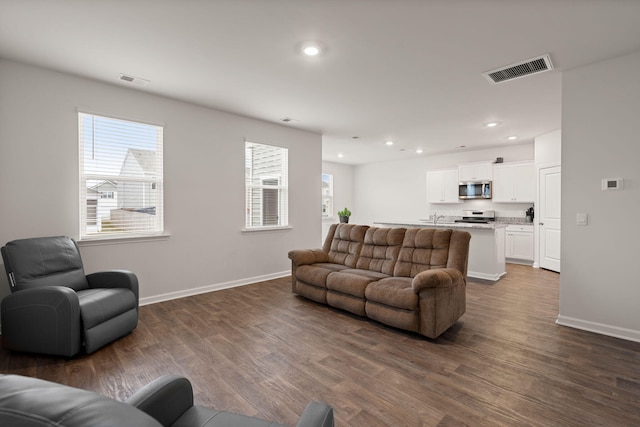 living room featuring dark hardwood / wood-style flooring